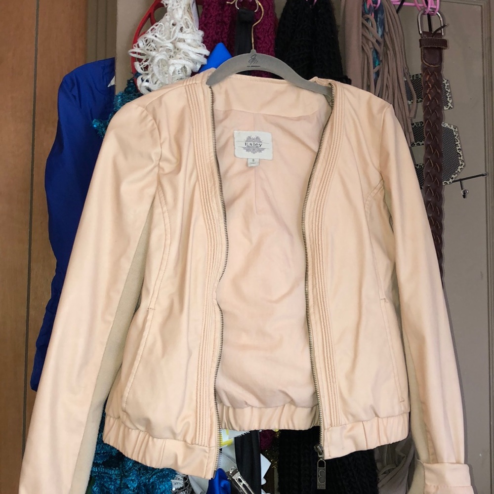 pink leather jacket
